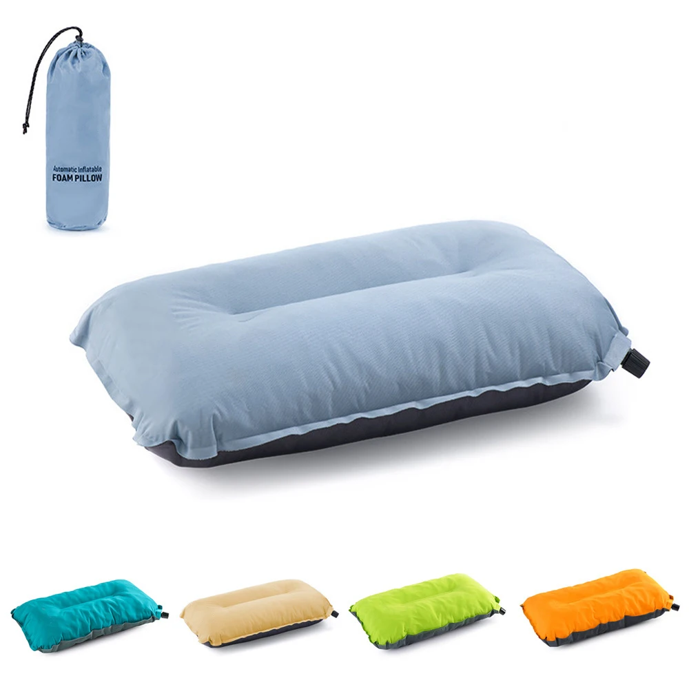 China Factory Low Price Flocked PVC Air Inflatable Camping Pillow Travel Self Inflatable Bolster Travel Pillow