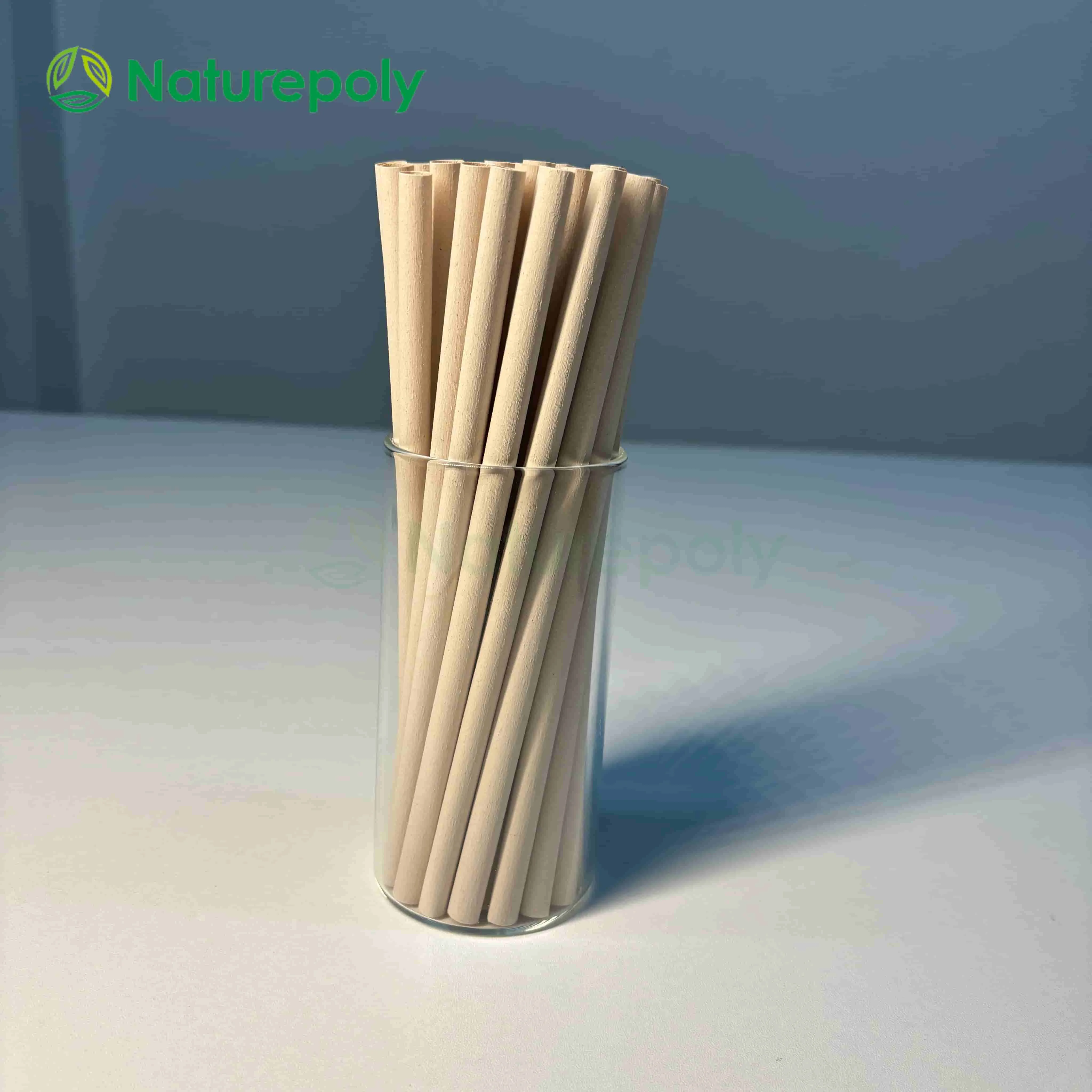 Naturepoly 6mm 8mm 12mm Wholesale Eco-friendly Compostable Juice Tea Cold Drink Nature Bamboo Fiber Drinking Straw Biodegradable