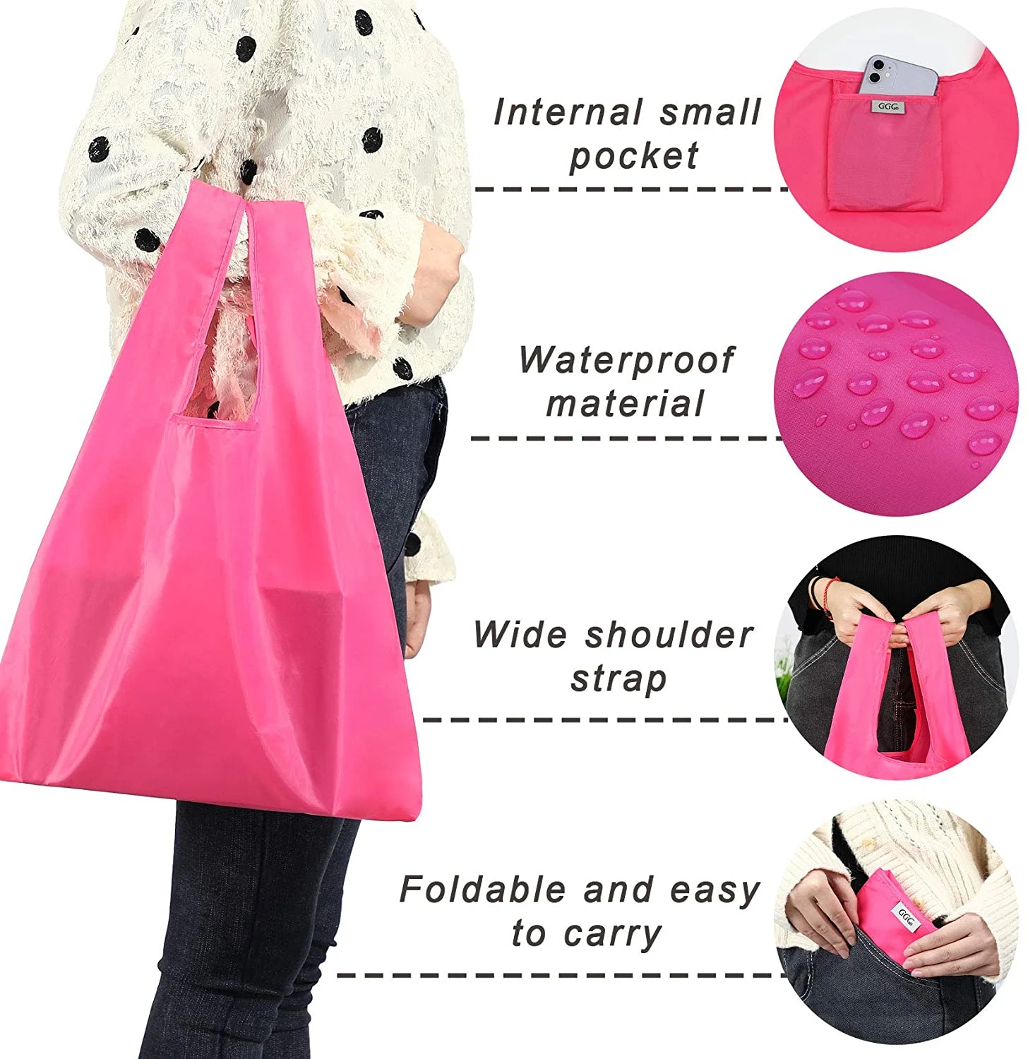 Custom LOGO Eco-friendly Reusable Portable Polyester Tote Folding Bags Nylon Foldable Recycle Shopping Grocery Reusable Bag