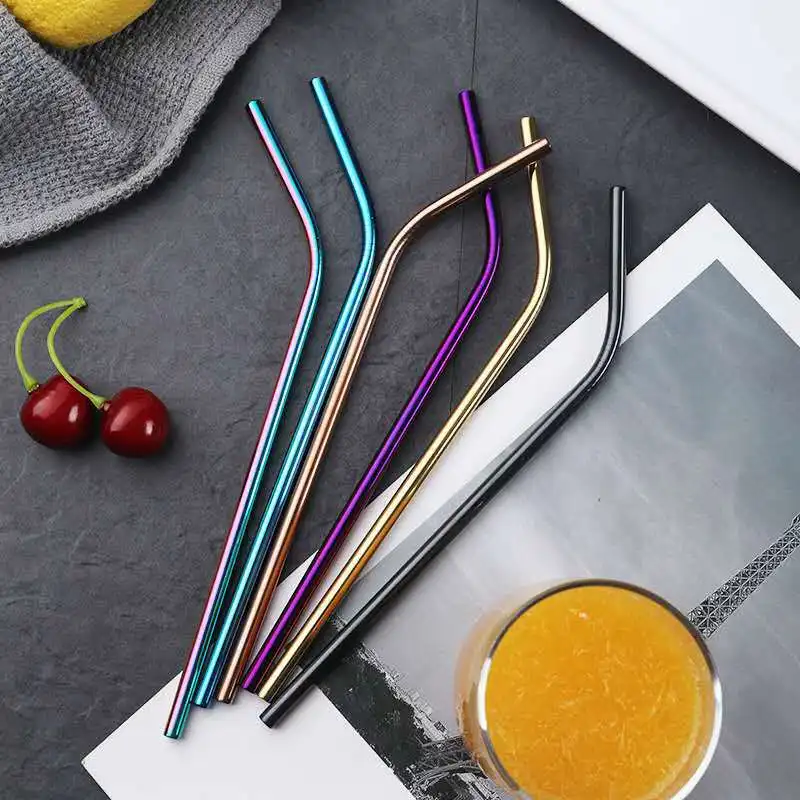 Metal Straw Wholesale Metallic 6*265mm Colorful Smoothie Drinking Straw Stainless Steel 304