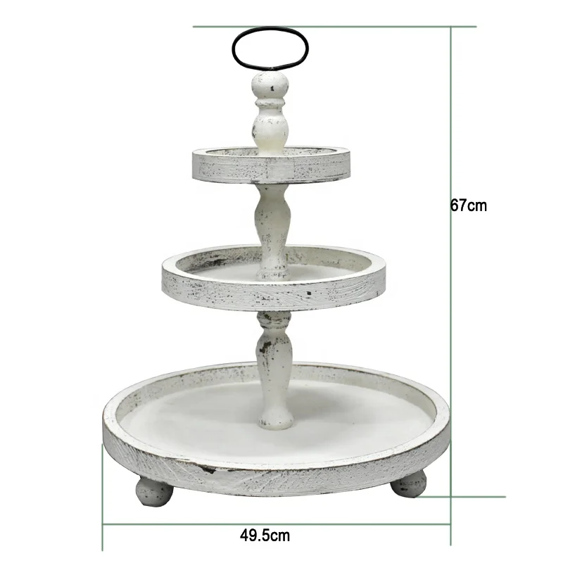 Luckywind Shabby Chic White Food Serving 3 Tier Round Plate Stand