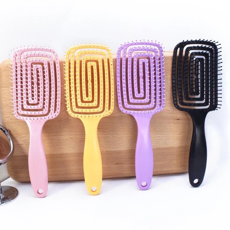 2024 new product hair scalp massager brush round bamboo handle plastic hair brush for home hair professional