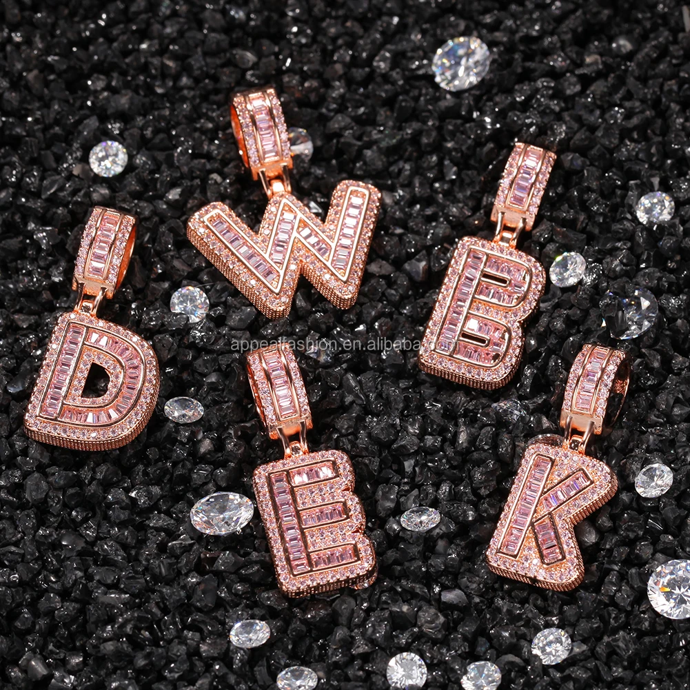 Pink Cuban Chain Pink Baguette Initial Letter Charms Anklets Women Bracelet Anklet with Letters