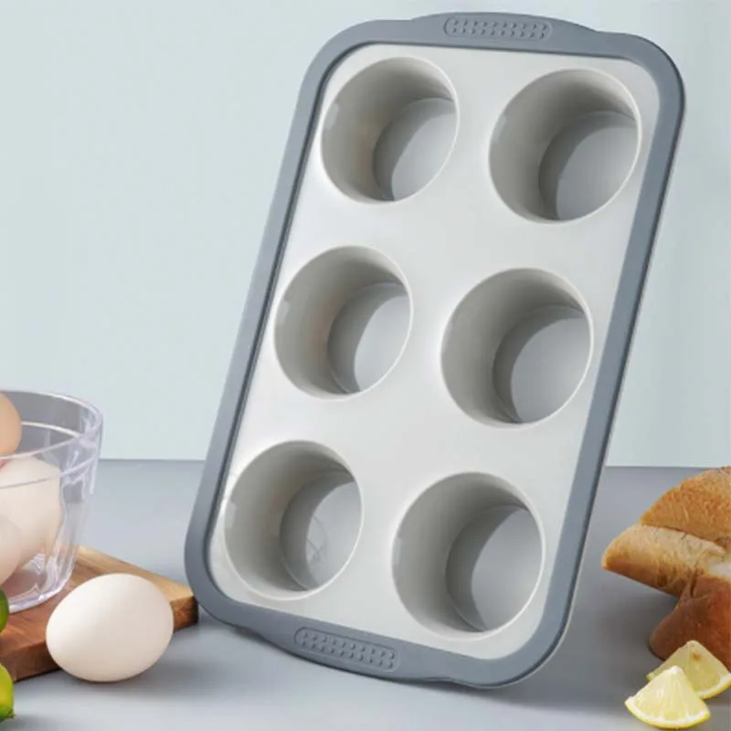 Non-Stick 6 Cup Cupcake Baking Pan Silicone Jumbo Muffin Pan with Metal Reinforced Frame