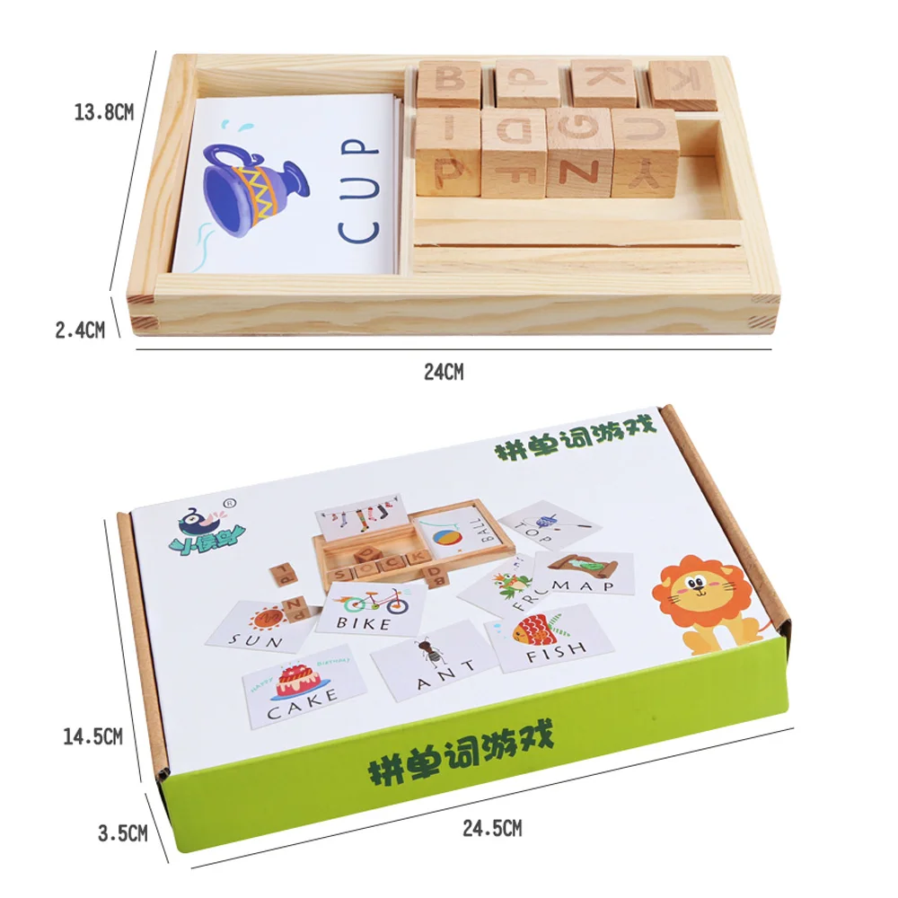 Kids early wooden montessori educational spelling words game learning toys