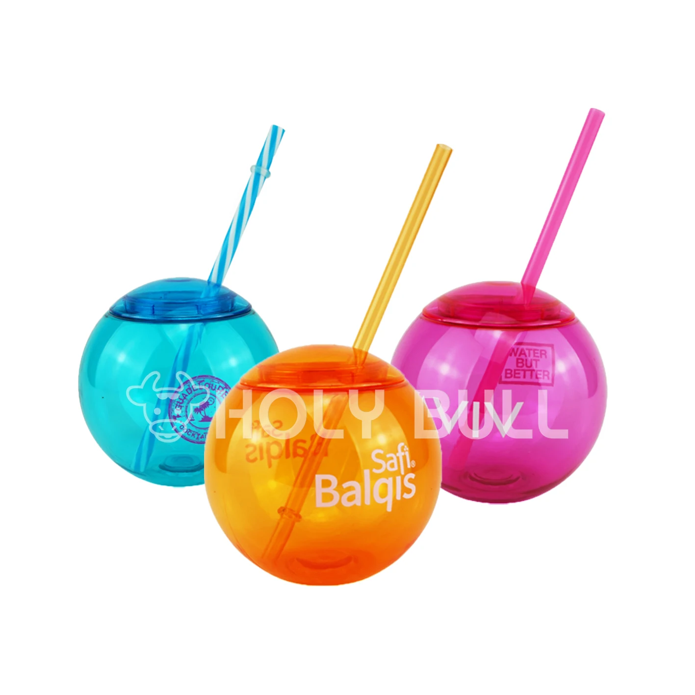 Colored party alcohol sipper cups,round ball cold drinking cup with straws
