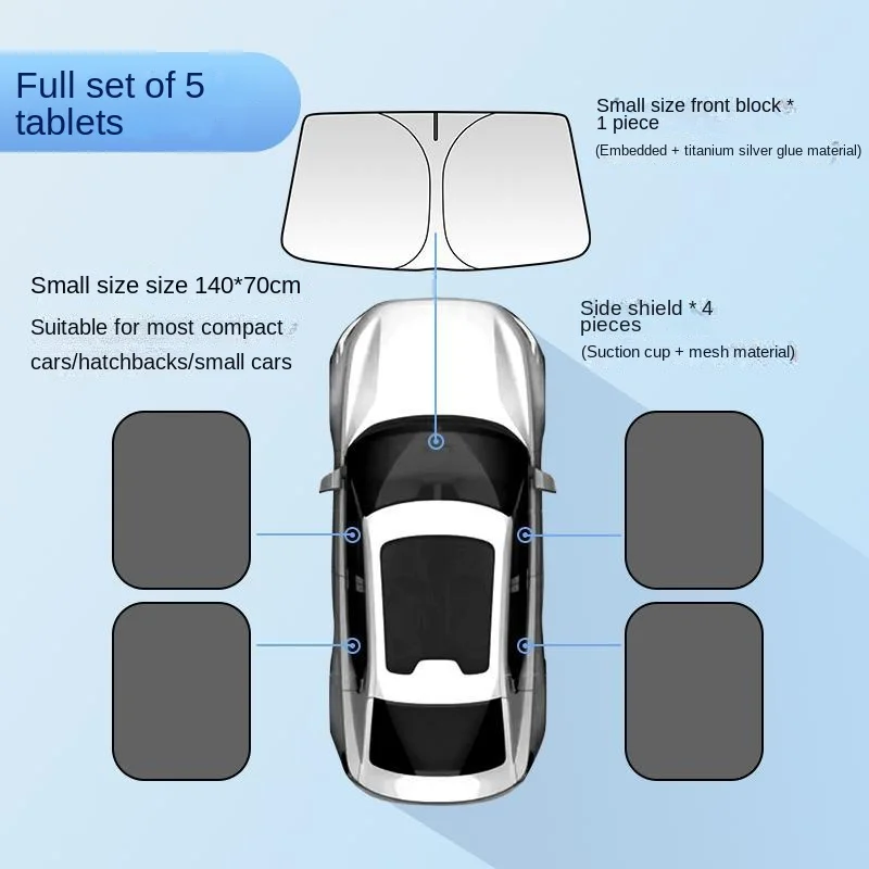 Custom Universal Titanium Silver Reflective Foldable Elastic Car Front Window Side Window Sun Visor