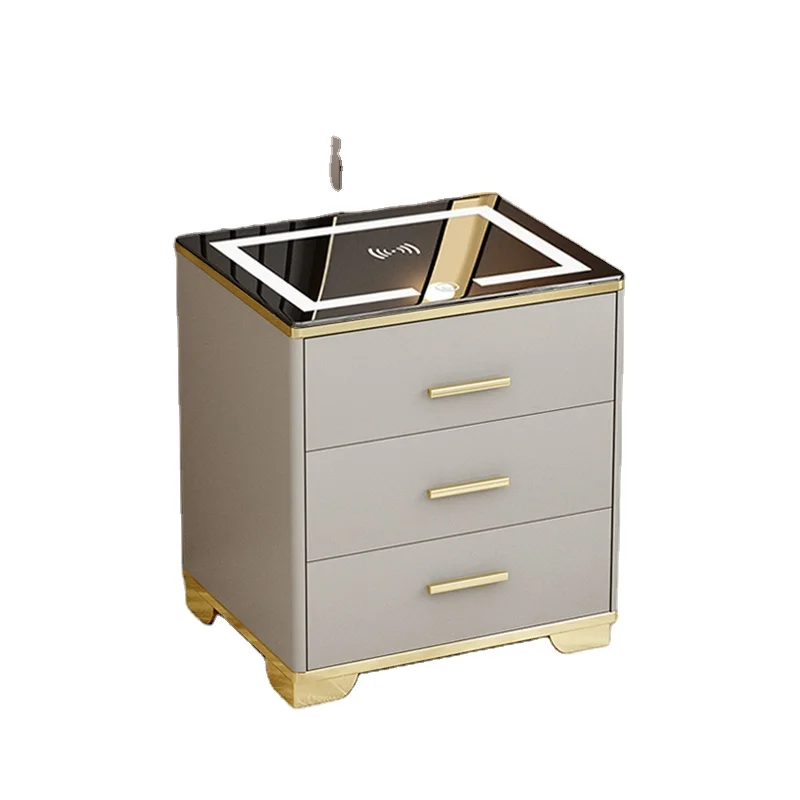 Modern Wood Bedside Table Black With Drawer Marble Table Top Plug Inside Usb Wireless Charging