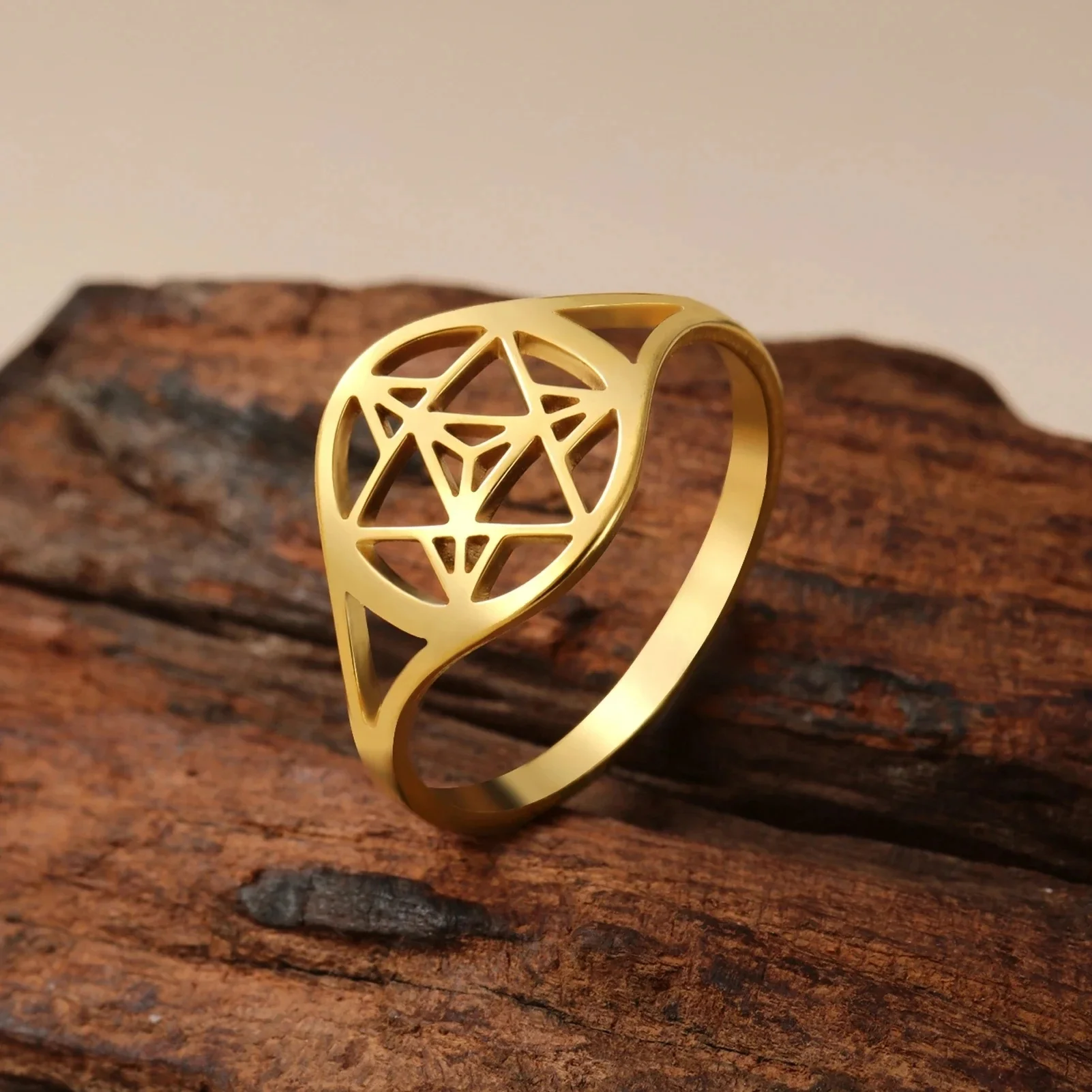 Merkaba Symbol Star Sacred Geometry Ring Vintage Meditation Finger Rings Stainless Steel Jewelry Gift