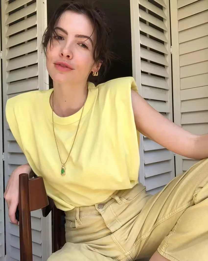 Short Sleeves Padded Shoulder T Shirt Elegant Casual Women T Shirt Wholesale High Quality Cotton Jersey Print Pattern Knitted