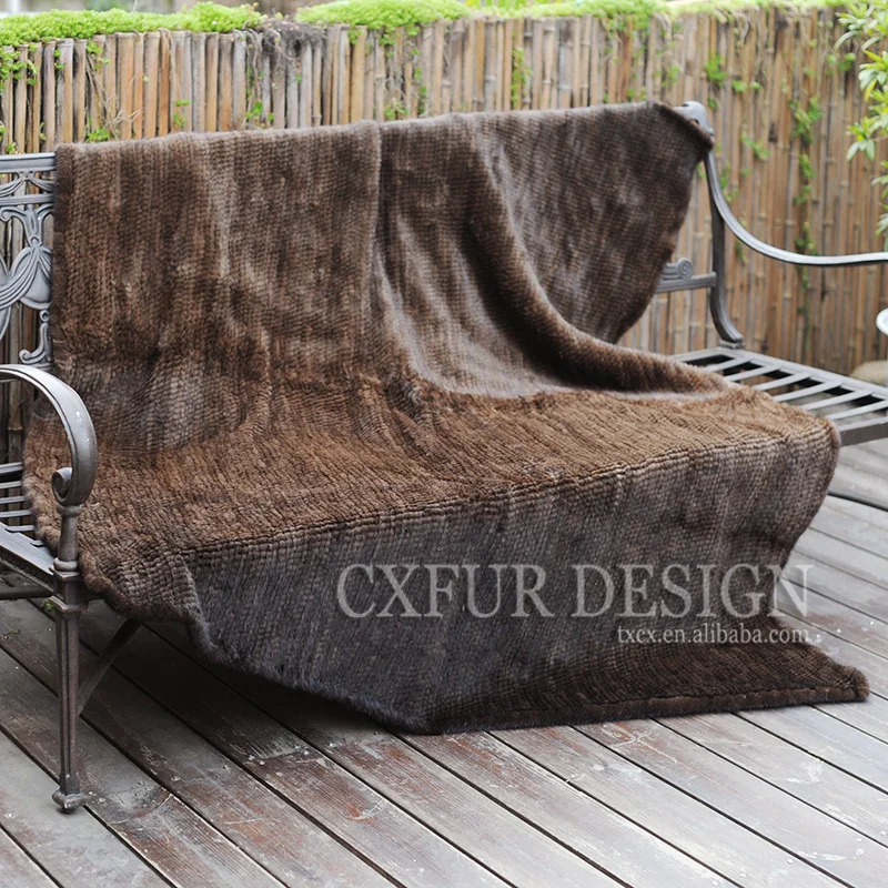 CX-D-21B Hand Knitted Double-faced Luxury Indoor Decor Real Mink Fur Blanket