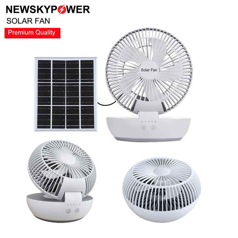 2024 Factory Price T7 5W Portable Solar Fan With Solar MONO Panel Led Night Light DC/AC Rechargeable For Office Hope Table Fan