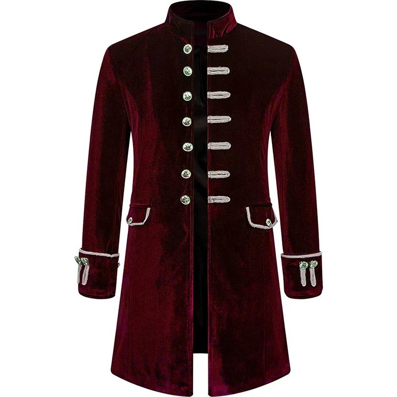 New Mens Steampunk Jacket Vintage Velvet Tailcoat Gothic Long Coat Victorian Uniform Halloween Perform Costume Dropshippping