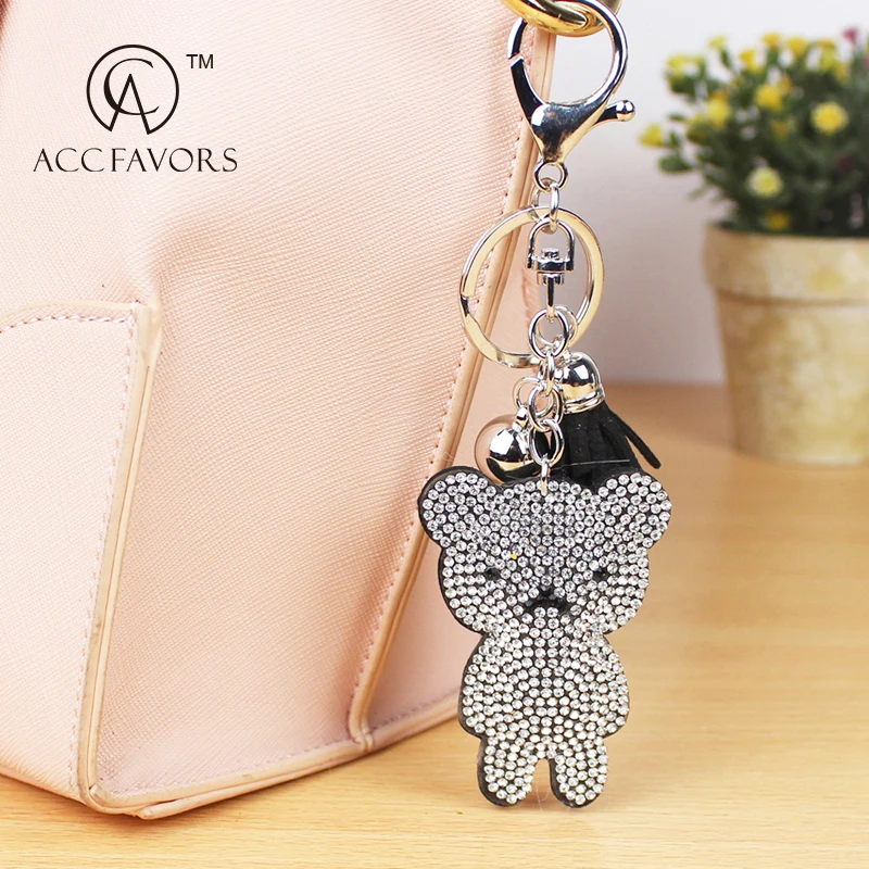Lovely rhinestone teddy bear keychain with tassel
