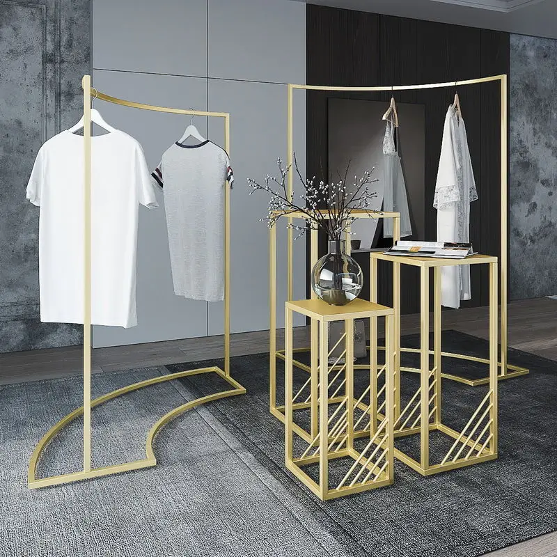 Gold Clothing Rack Apparel Retail Nesting Table Clothes Shelving Garment Display Rack Clothing Store Furniture