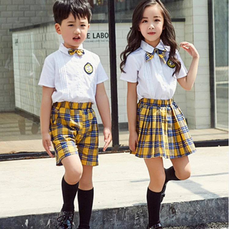 School Uniform white Short Sleeve Uniforms shirts and Skirts for Girls