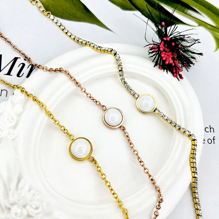 Stainless Steel Jewelry Crystal 2mm Cubic Zirconia Classic Tennis Bracelet Ceramic Stone Natural Bracelets