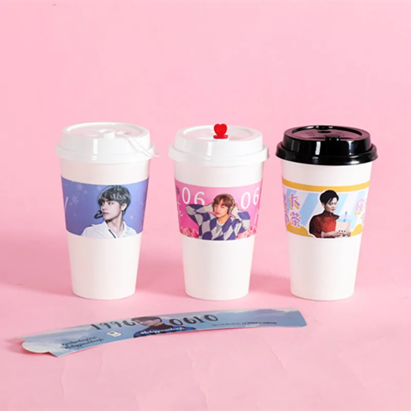 Custom hot paper cup sleeve custom paper coffee cup sleeve kpop print coffee paper cups with logo