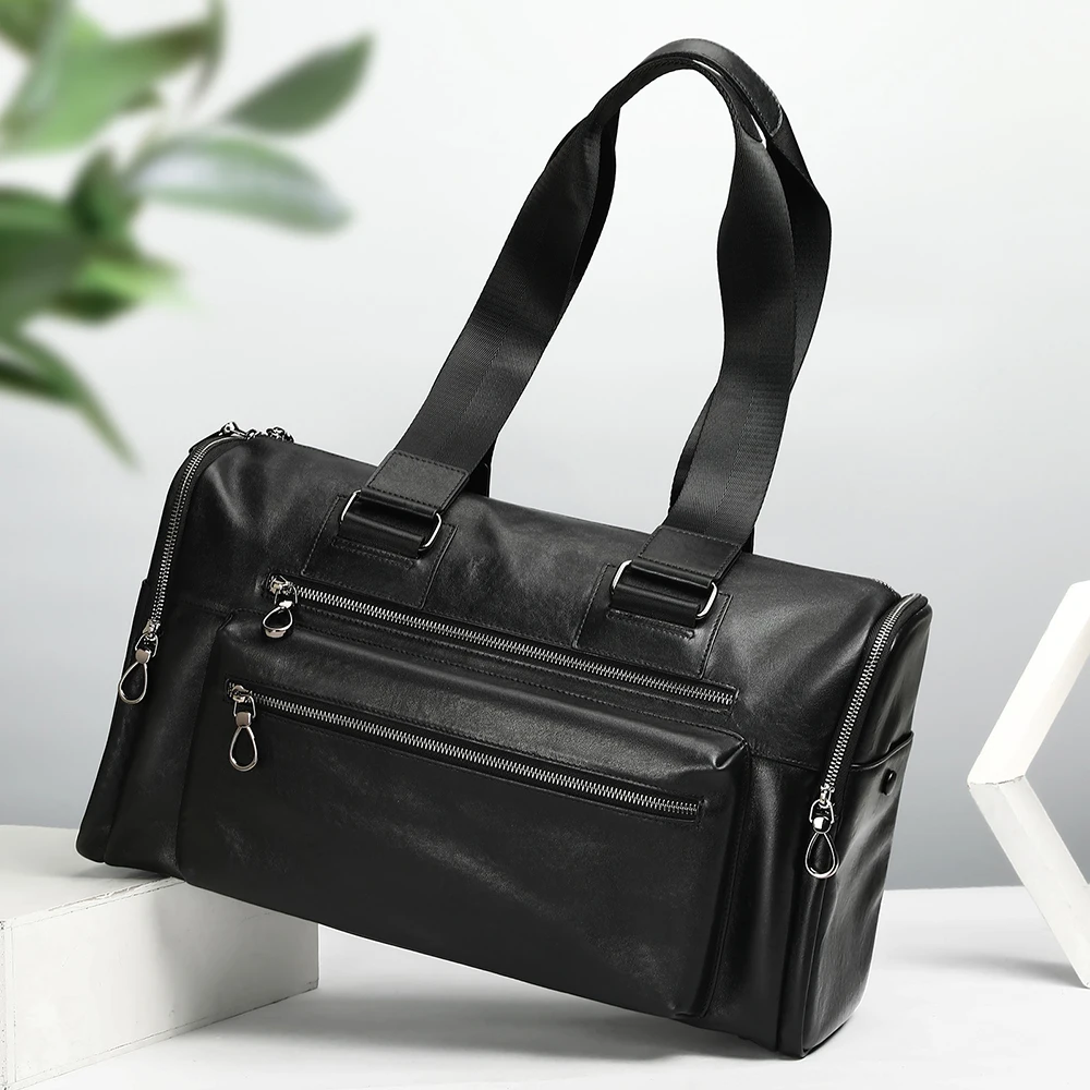 MARRANT Men Outdoor Sport Gym Duffle Bags Large Capacity Genuine Leather Weekend Travel Bag Leather Men Duffle Bag