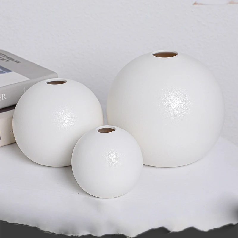 Large Wholesale Entryway Desk Decor White Black Round Nordic Flower Ceramic Vase