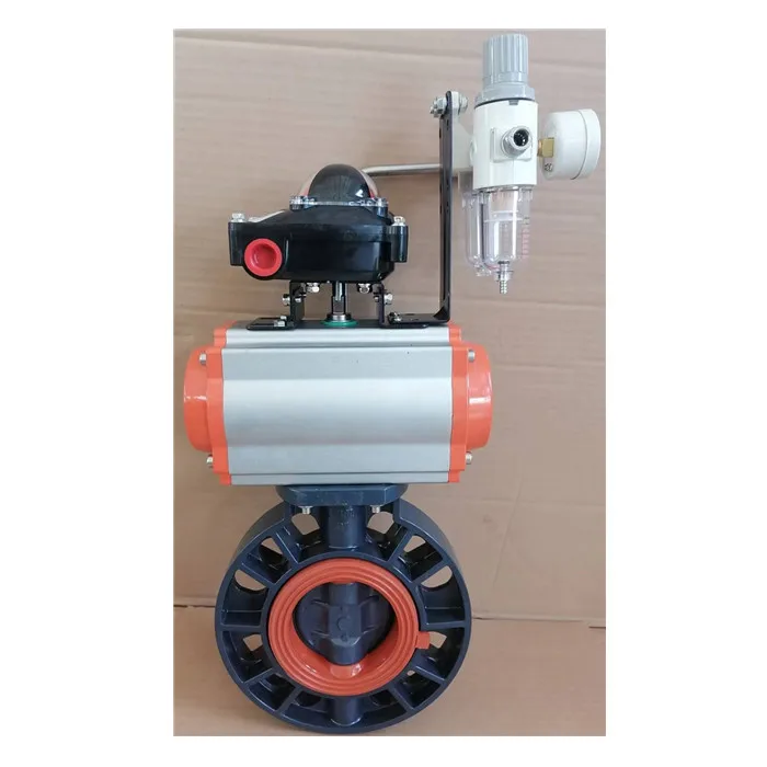 single acting normal close solenoid valve air filter limit switch UPVC PPH butterfly ball valve pneumatic drive