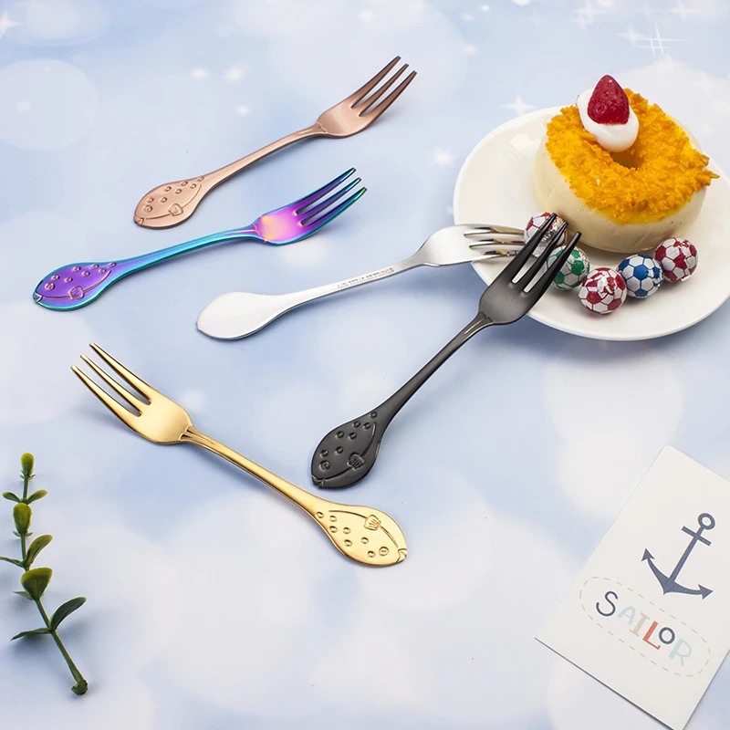 Eco Friendly Stainless Steel Colorful fish shark shape Mini Dessert Fork Small Fruit Fork for events