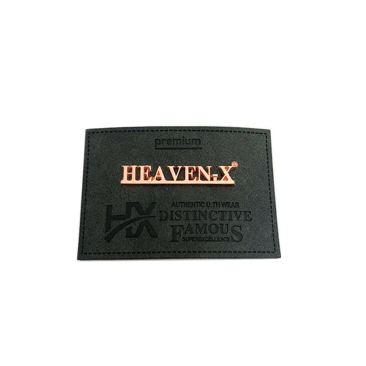 Big size making custom brand logo jeans pu leather label with metal