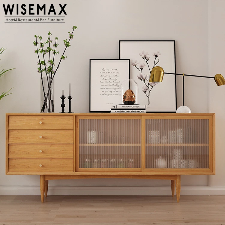 Modern Solid Wood Sideboard Tea Cabinet Wine Japanese Style Storage Drawer Living Room Corner
