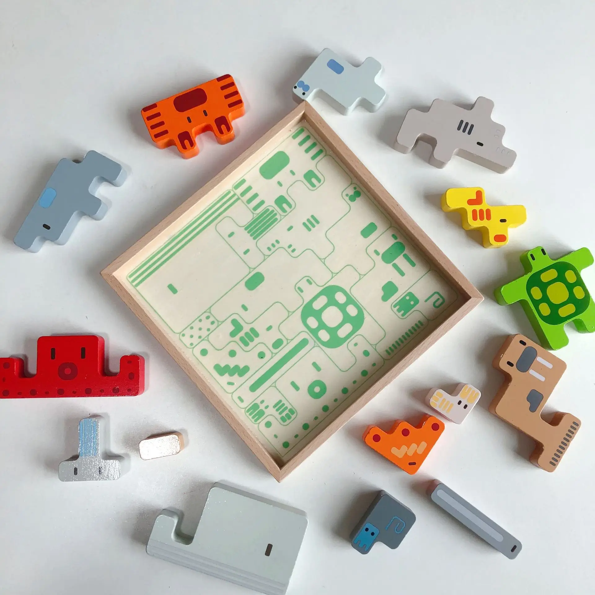 Square Geometric Tangram Pattern Animal Shape 3D Puzzles Brain Teaser Wood Block