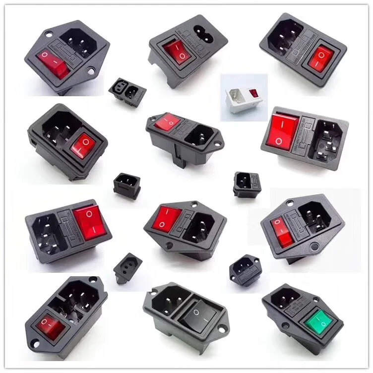  10A 250VAC 3/4 Pin IEC 320 C14 Входной разъем питания с красным клавишным выключателем держатель