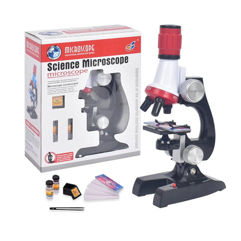 Children Cheap Toy 100X 400X 1200X Zoom Illuminated Monocular Plastic Biological Microscope for Kids Birthday Educational Gift
