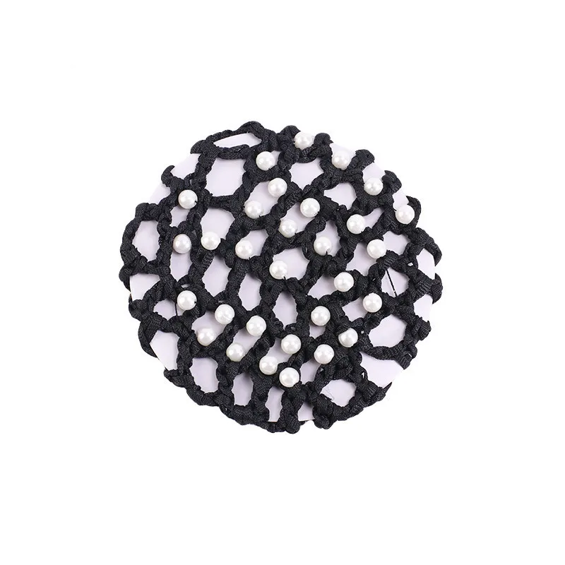 Cute Beautiful Bun Cover Snood Hair Net Ballet Dance Skating Crochet with Pearl