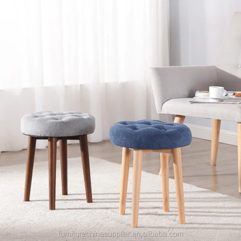 Wholesale Nordic Modern Step Stool Foot Stool Wooden Legs Round Padded Stool & Ottomans Living Room Furniture WD-140