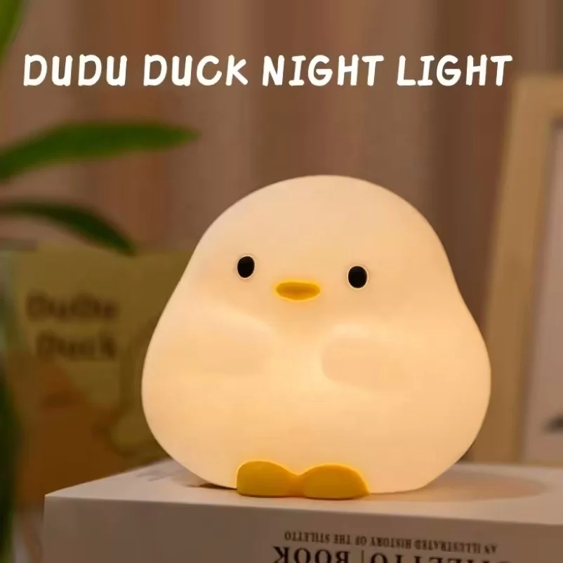 Cute Duck Sleeping Lamp USB Rechargeable Kids Desk Lamp Cartoon Silicone Duck Night Light for Kids Room