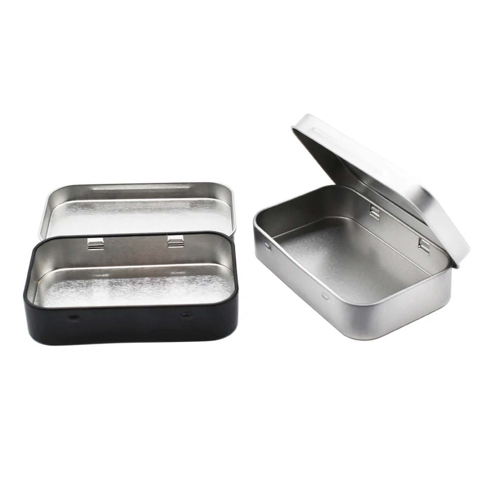 Gift Silver Square Rectangle Candy Packaging Hinge Tin Case Hinged Lid Metal Small Box Wholesale