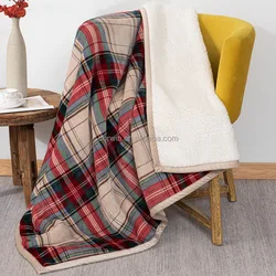 Super soft warm double layer christmas throw blanket for winter reversible flannel sherpa fleece blanket for bed sofa decoration