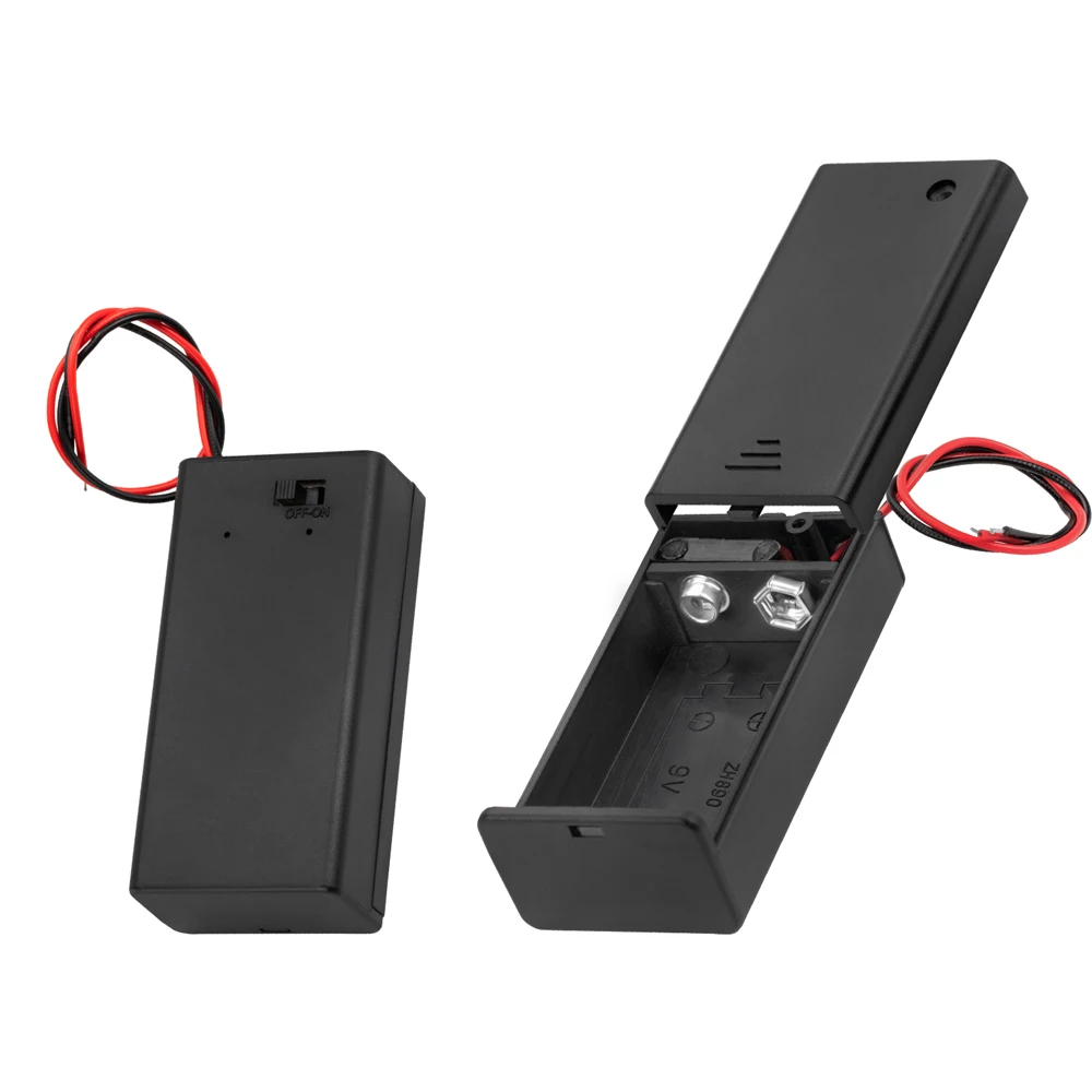 Пластиковый блок для батарей 9 В, сверхмощный держатель для батарей для гитары 9 В с переключателем и крышкой с проводными выводами 150 мм, держатель для чехла для батарей