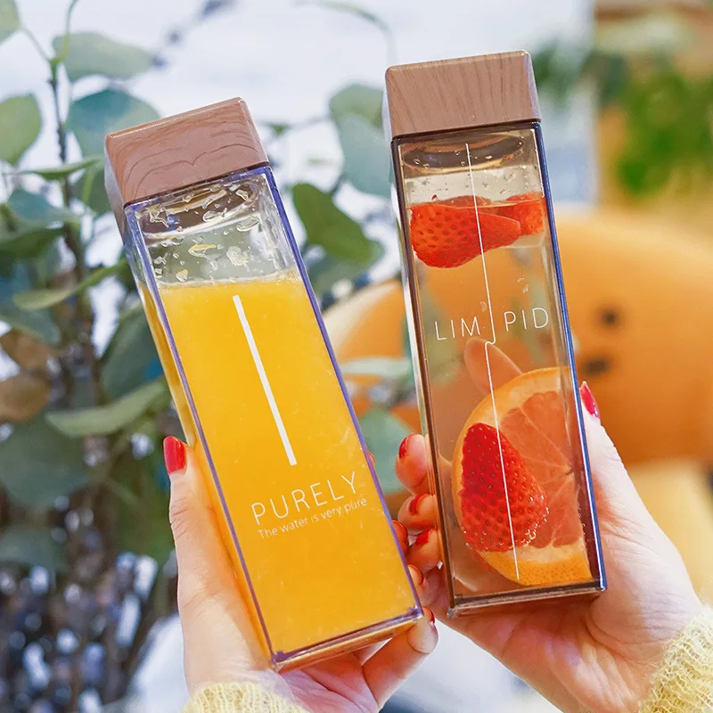 Custom Colorful Logo  sport water bottle Fruit Infusion Square Plastic  portable transparent clear plastic square water bottle