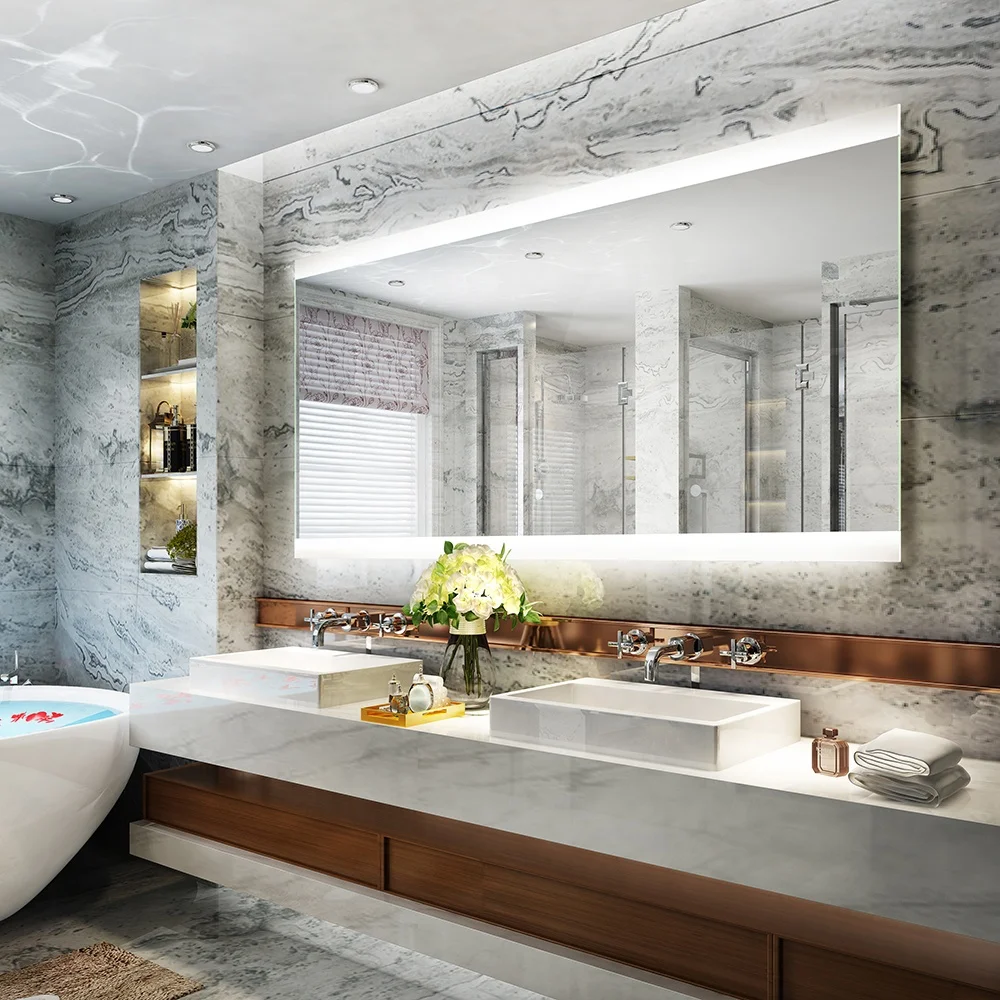 Hotel Customized Decorative Wall Smart LED Bathroom Mirror With Music Speaker