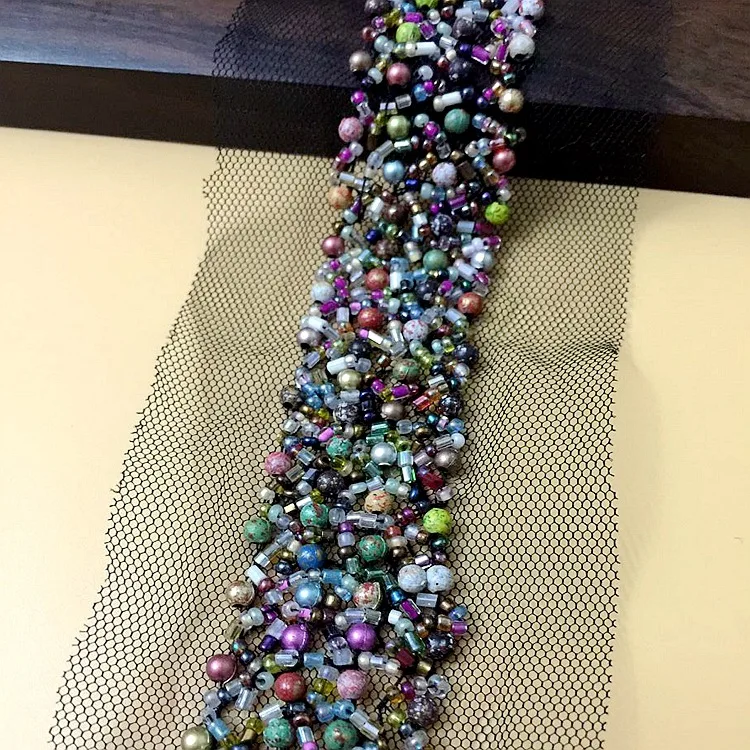 
GUGUTREE Pearl Beaded Lace Edge Trim Vintage,beads laces trim Ribbon,Bridal Dress Tassel DIY accessory appliques,KZ1902 