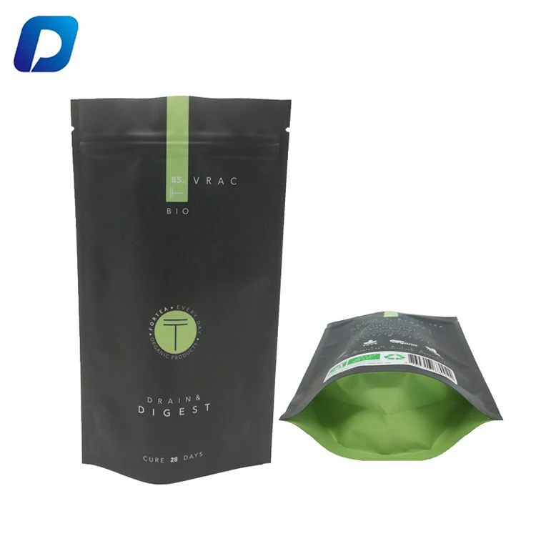 Stand Up Pouch Mylar Green Oolong Tea Packing Bags Custom For Matcha Powder
