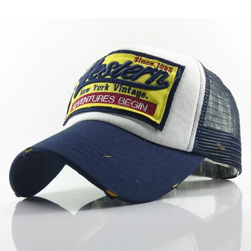 Allch Wholesale Hot Style Western Sports Cap Soft Logo Words Embroidery Washed Mesh Visor Grinded Rim Baseball Cap Hat