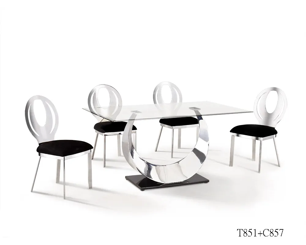 Modern Furniture High End Simple Gold Metal Iron Base Glass Top Rectangular Dining Table Sets With Chairs