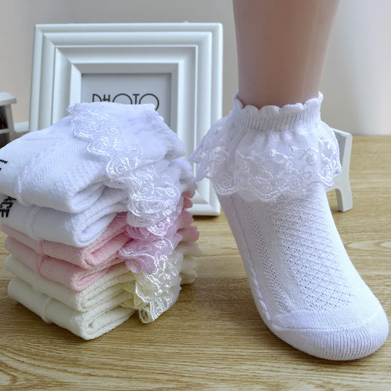Wholesale White Cute Bow Lace Frilly Socks Girls Baby Toddler Kids Children Cotton Ruffle Socks