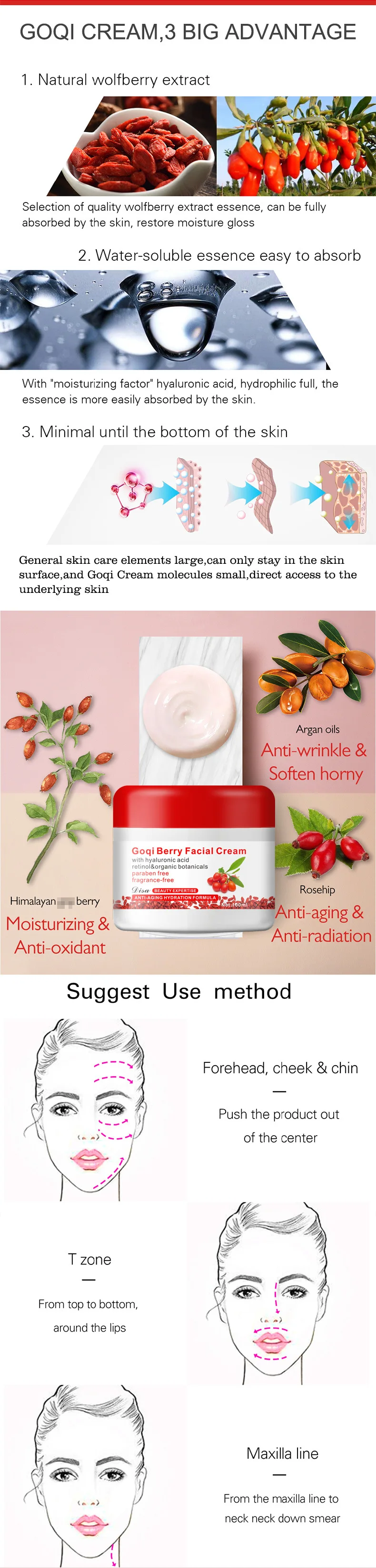 Private Label Best Organic Anti Aging Hydration Formula Goji Berry Facial Cream