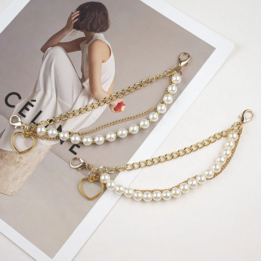 2025 Pearl Chains Bling Diamond Pearl Chain Shoe Jewelry Accessories Sneakers Stainless Steel Shoelace Charms Shoe Decoration