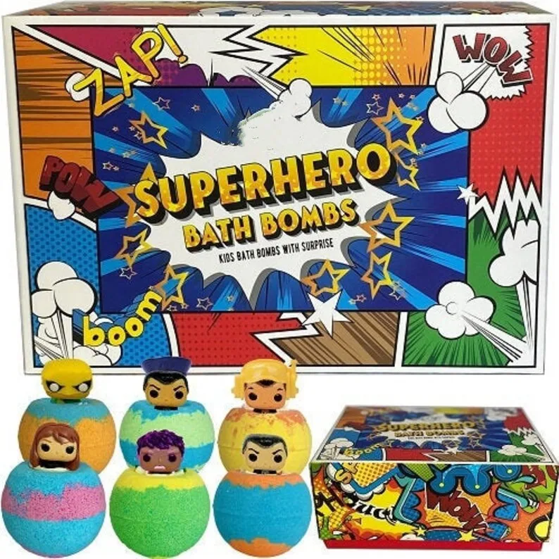 OEM Large Bath Bombs Natural Fizzy Bubble Organic Colorful Vegan Kids Bath Bombs with Surprise Toys Inside Superhero bathbombs