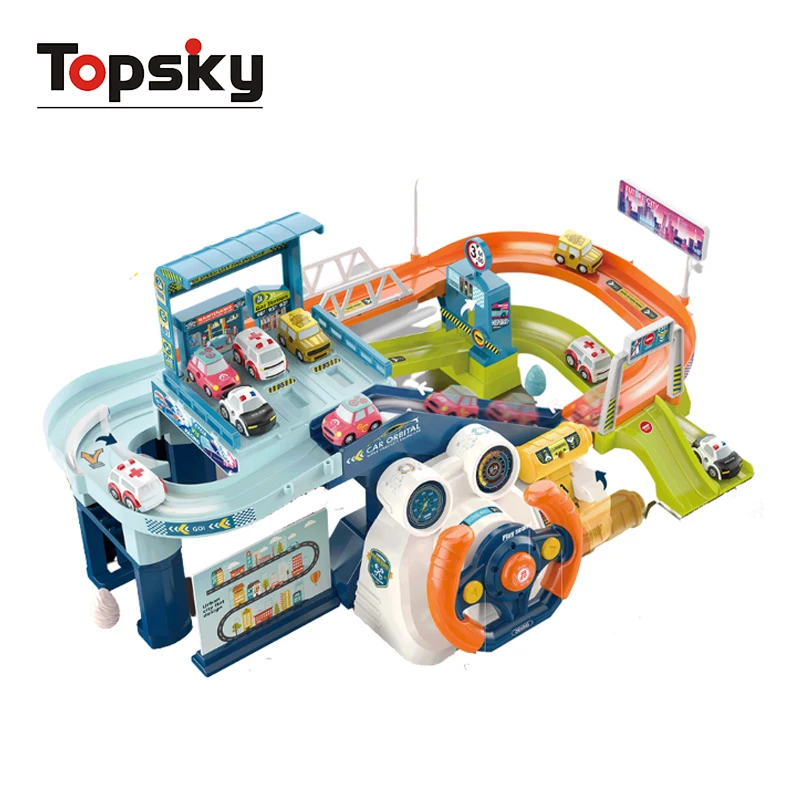 Electric Assemble Slot Urban Traffic Track with Steering Wheel Simulation City Car Adventure Educational Toys for Kids Learning