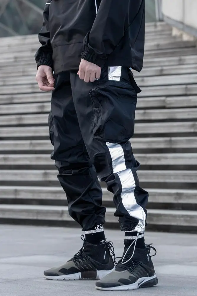 Fashion Urban Tactical Hip Hop Techwear Clothing Men Multi Pocket Reflective Long Workout Jogger Harem Cargo Pants