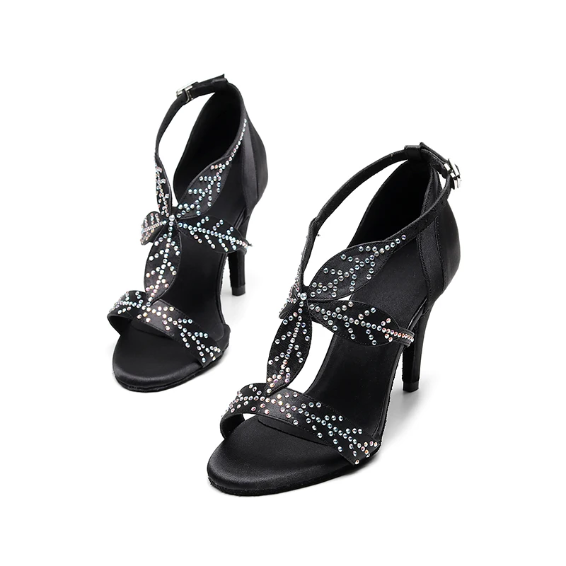 High manufacturer Bestselling custom Dancing shoes, Double Sided Satin Upper 7 Strap Woman Latin Dance Shoes